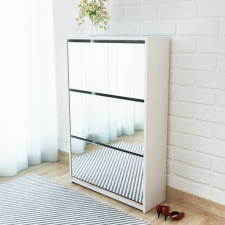vidaXL 63x17x102,5 cm 3 szintes cipőszekrény tükörrel fehér bútor
