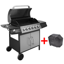 vidaXL 6 + 1 égős fekete és ezüst gázgrill konyhai eszköz