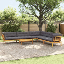 vidaXL 6 Darab Kerti raklapos kanapé egységek Tömör Akácfa Természetes kerti bútor