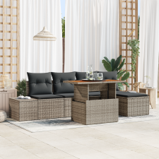 vidaXL 6 darabos kert étkező szett párnákkal szürke poly rattan akác kerti bútor