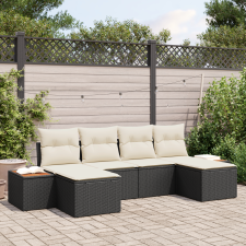 vidaXL 6 darabos kerti kanapé szett párnával Fekete Poly Rattan Akácia kerti bútor