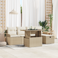 vidaXL 6 Darabos Kerti Sofa Szett Párnákkal Bézs Poli Rattan kerti bútor