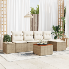 vidaXL 6 Darabos Kerti Sofa Szett Párnákkal Bézs Poli Rattan Akáciából kerti bútor