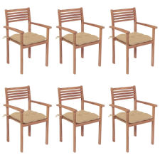 vidaXL 6 db rakásolható tömör tíkfa kerti szék párnákkal kerti bútor