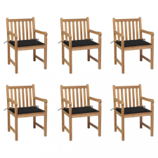 vidaXL 6 db tömör tíkfa kerti szék fekete párnákkal kerti bútor