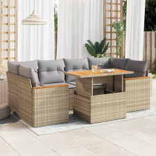 vidaXL 6 részes bézs polyrattan akácfa kerti ülőgarnitúra párnával kerti bútor