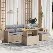 vidaXL 6 részes bézs polyrattan kerti ülőgarnitúra párnával kerti bútor
