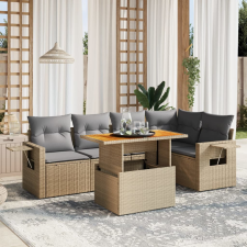vidaXL 6 részes bézs polyrattan kerti ülőgarnitúra párnával kerti bútor