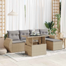 vidaXL 6 részes bézs polyrattan kerti ülőgarnitúra párnával kerti bútor