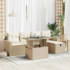vidaXL 6 részes bézs polyrattan kerti ülőgarnitúra párnával kerti bútor