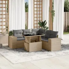 vidaXL 6 részes bézs polyrattan kerti ülőgarnitúra párnával kerti bútor