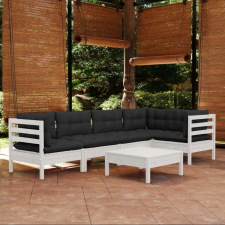 vidaXL 6 részes fehér fenyőfa kerti ülőgarnitúra párnákkal kerti bútor