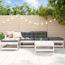vidaXL 6 részes fehér tömör fa kerti társalgószett párnákkal kerti bútor