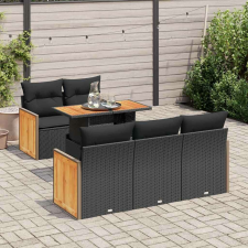 vidaXL 6 részes fekete polyrattan akácfa kerti ülőgarnitúra párnákkal kerti bútor