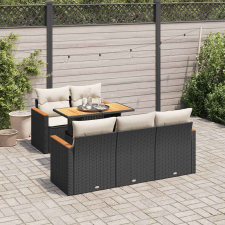 vidaXL 6 részes fekete polyrattan akácfa kerti ülőgarnitúra párnákkal kerti bútor