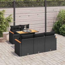 vidaXL 6 részes fekete polyrattan akácfa kerti ülőgarnitúra párnákkal kerti bútor