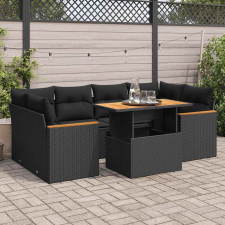 vidaXL 6 részes fekete polyrattan akácfa kerti ülőgarnitúra párnákkal kerti bútor