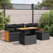 vidaXL 6 részes fekete polyrattan akácfa kerti ülőgarnitúra párnákkal (3327695) kerti bútor