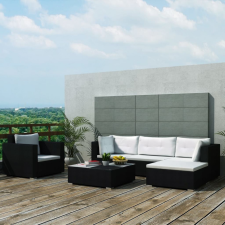 vidaXL 6-részes fekete polyrattan kerti bútorszett párnákkal kerti bútor