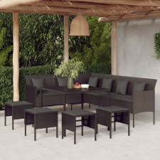 vidaXL 6-részes fekete polyrattan kerti étkezőgarnitúra párnákkal kerti bútor