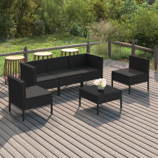 vidaXL 6 részes fekete polyrattan kerti ülőgarnitúra párnákkal kerti bútor