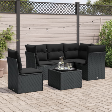 vidaXL 6 részes fekete polyrattan kerti ülőgarnitúra párnákkal kerti bútor