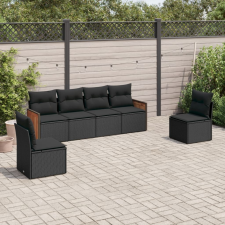 vidaXL 6 részes fekete polyrattan kerti ülőgarnitúra párnákkal kerti bútor