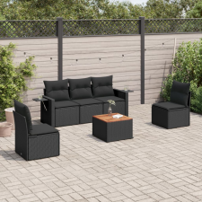 vidaXL 6 részes fekete polyrattan kerti ülőgarnitúra párnákkal kerti bútor