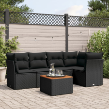vidaXL 6 részes fekete polyrattan kerti ülőgarnitúra párnákkal kerti bútor
