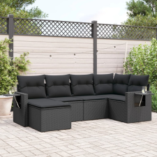 vidaXL 6 részes fekete polyrattan kerti ülőgarnitúra párnákkal kerti bútor