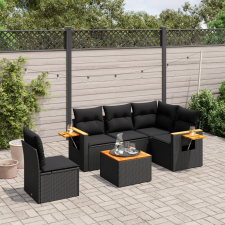 vidaXL 6 részes fekete polyrattan kerti ülőgarnitúra párnákkal kerti bútor