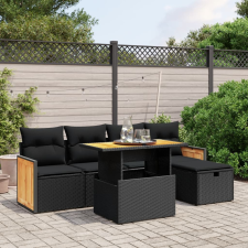 vidaXL 6 részes fekete polyrattan kerti ülőgarnitúra párnákkal kerti bútor