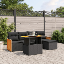 vidaXL 6 részes fekete polyrattan kerti ülőgarnitúra párnákkal kerti bútor