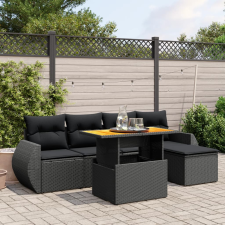 vidaXL 6 részes fekete polyrattan kerti ülőgarnitúra párnákkal kerti bútor