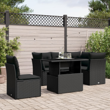 vidaXL 6 részes fekete polyrattan kerti ülőgarnitúra párnákkal kerti bútor