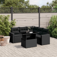 vidaXL 6 részes fekete polyrattan kerti ülőgarnitúra párnákkal kerti bútor