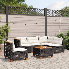 vidaXL 6 részes fekete polyrattan kerti ülőgarnitúra párnákkal kerti bútor