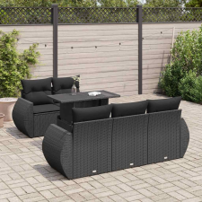 vidaXL 6 részes fekete polyrattan kerti ülőgarnitúra párnákkal kerti bútor