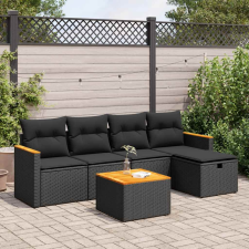 vidaXL 6 részes fekete polyrattan kerti ülőgarnitúra párnákkal kerti bútor