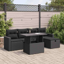 vidaXL 6 részes fekete polyrattan kerti ülőgarnitúra párnákkal kerti bútor