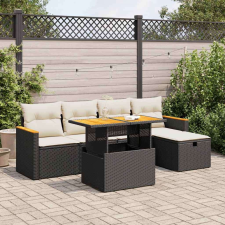 vidaXL 6 részes fekete polyrattan kerti ülőgarnitúra párnákkal kerti bútor