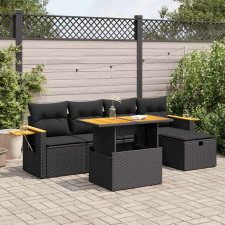 vidaXL 6 részes fekete polyrattan kerti ülőgarnitúra párnákkal kerti bútor