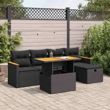vidaXL 6 részes fekete polyrattan kerti ülőgarnitúra párnákkal kerti bútor