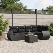 vidaXL 6 részes fekete polyrattan kerti ülőgarnitúra párnákkal kerti bútor