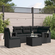 vidaXL 6 részes fekete polyrattan kerti ülőgarnitúra párnákkal kerti bútor