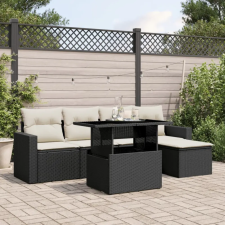vidaXL 6 részes fekete polyrattan kerti ülőgarnitúra párnákkal kerti bútor