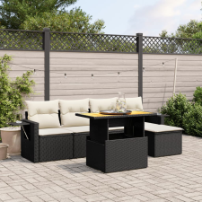 vidaXL 6 részes fekete polyrattan kerti ülőgarnitúra párnákkal kerti bútor