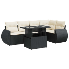 vidaXL 6 részes fekete polyrattan kerti ülőgarnitúra párnákkal (3326637) kerti bútor