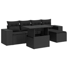 vidaXL 6 részes fekete polyrattan kerti ülőgarnitúra párnákkal (3326776) kerti bútor
