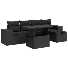 vidaXL 6 részes fekete polyrattan kerti ülőgarnitúra párnákkal (3327925) kerti bútor